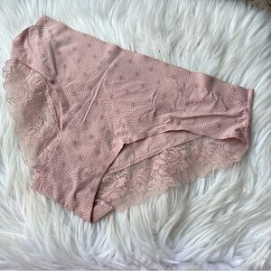 Adrienne Vittadini Cream Nude and Pink Patterned Lace Trim Panties